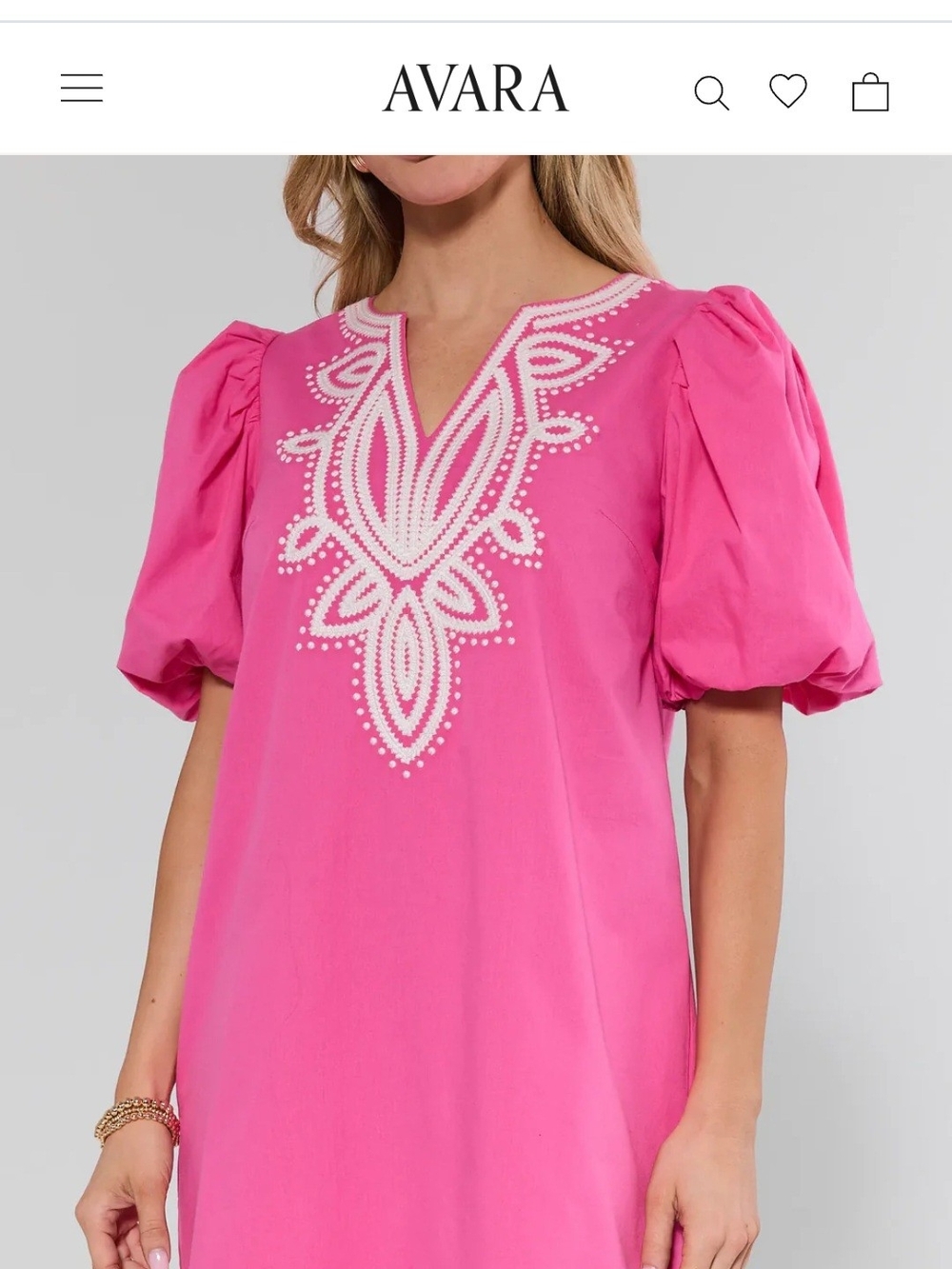 Pink Embroidered V-Neck Puff Sleeve Top